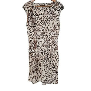 Dana Buchman Floral Animal Print Midi Dress Brown Size S